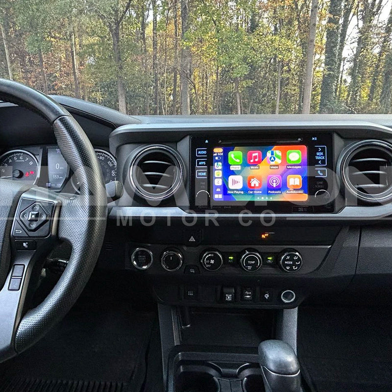 2014-2019 Toyota Tacoma Apple Carplay upgrade module installed in a Tacoma. Picture of screen showing carplay. 